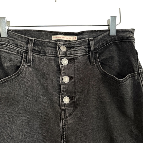 Levi”s Mile High Cropped Wide Leg Jean Size 29 x 27 Faded Black Button Fly - Picture 2 of 9